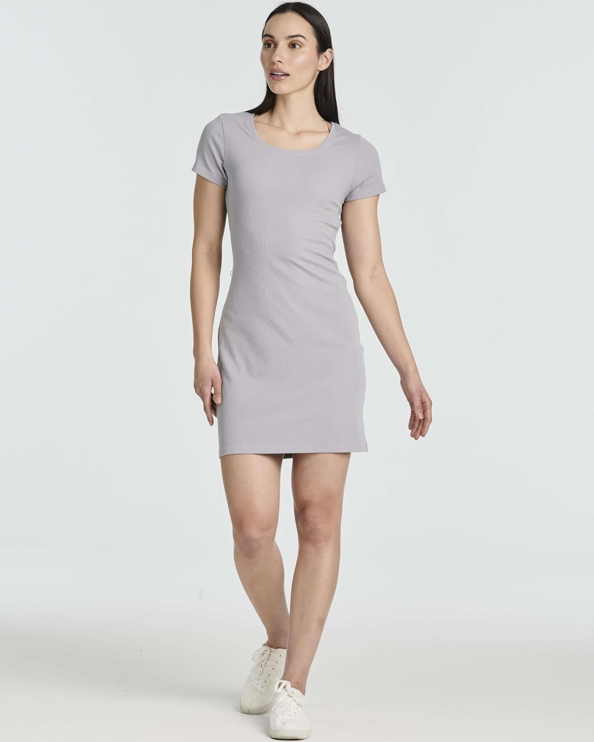 image:image3 Pack Womens Ribbed Tshirt Mini Dresses Scoop Neck Short Sleeve BodyconSolid Black Solid Ultimate Grey Solid Tapioca
