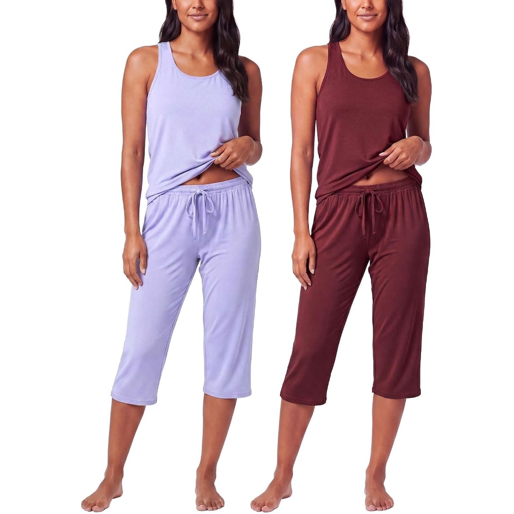 image:image2 Pack Womens Pajama Sets 2 Piece Tank Top Capri Pants PJs Sleepwear CuteSet 1