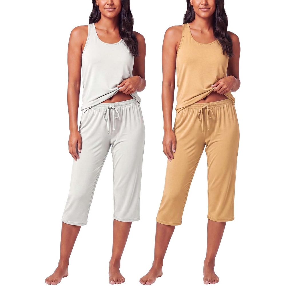 image:image2 Pack Womens Pajama Sets 2 Piece Tank Top Capri Pants PJs Sleepwear CuteSet 3