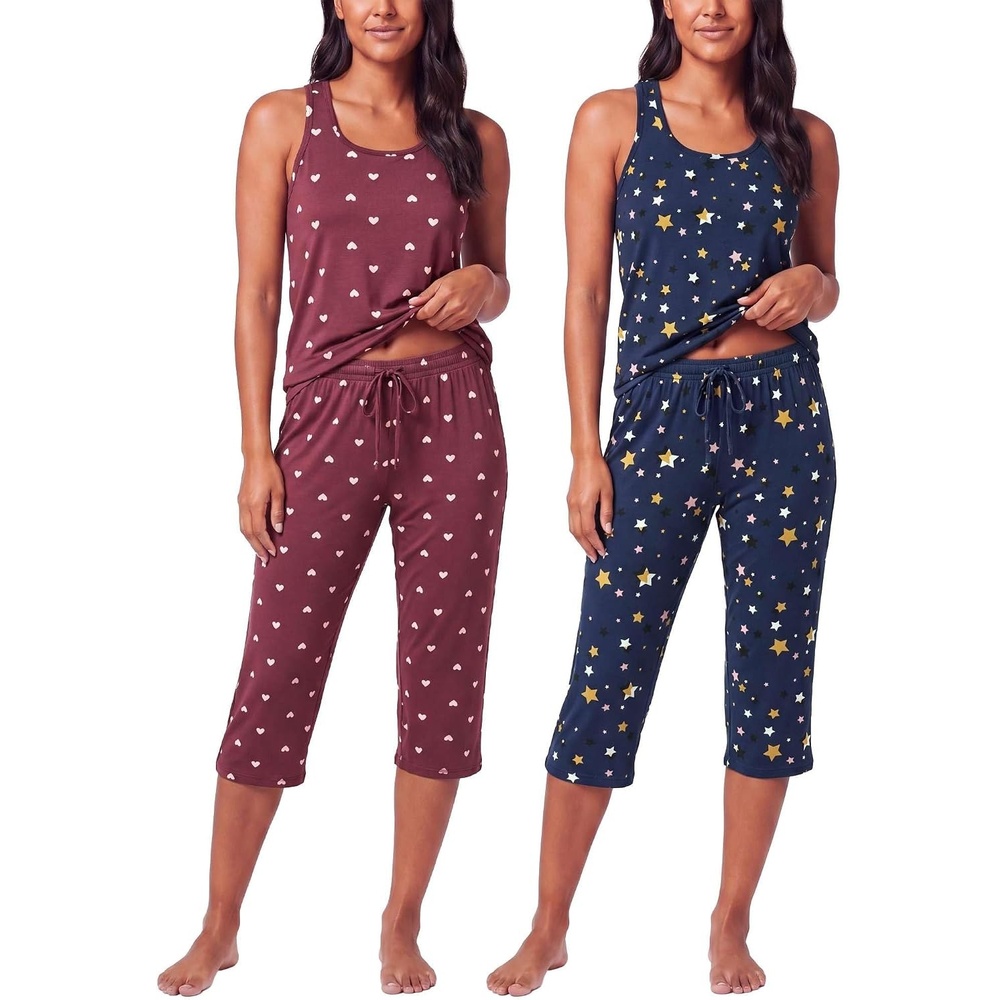 image:image2 Pack Womens Pajama Sets 2 Piece Tank Top Capri Pants PJs Sleepwear CuteSet 7