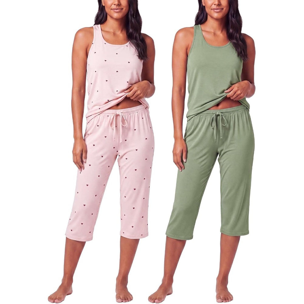 image:image2 Pack Womens Pajama Sets 2 Piece Tank Top Capri Pants PJs Sleepwear CuteSet 8