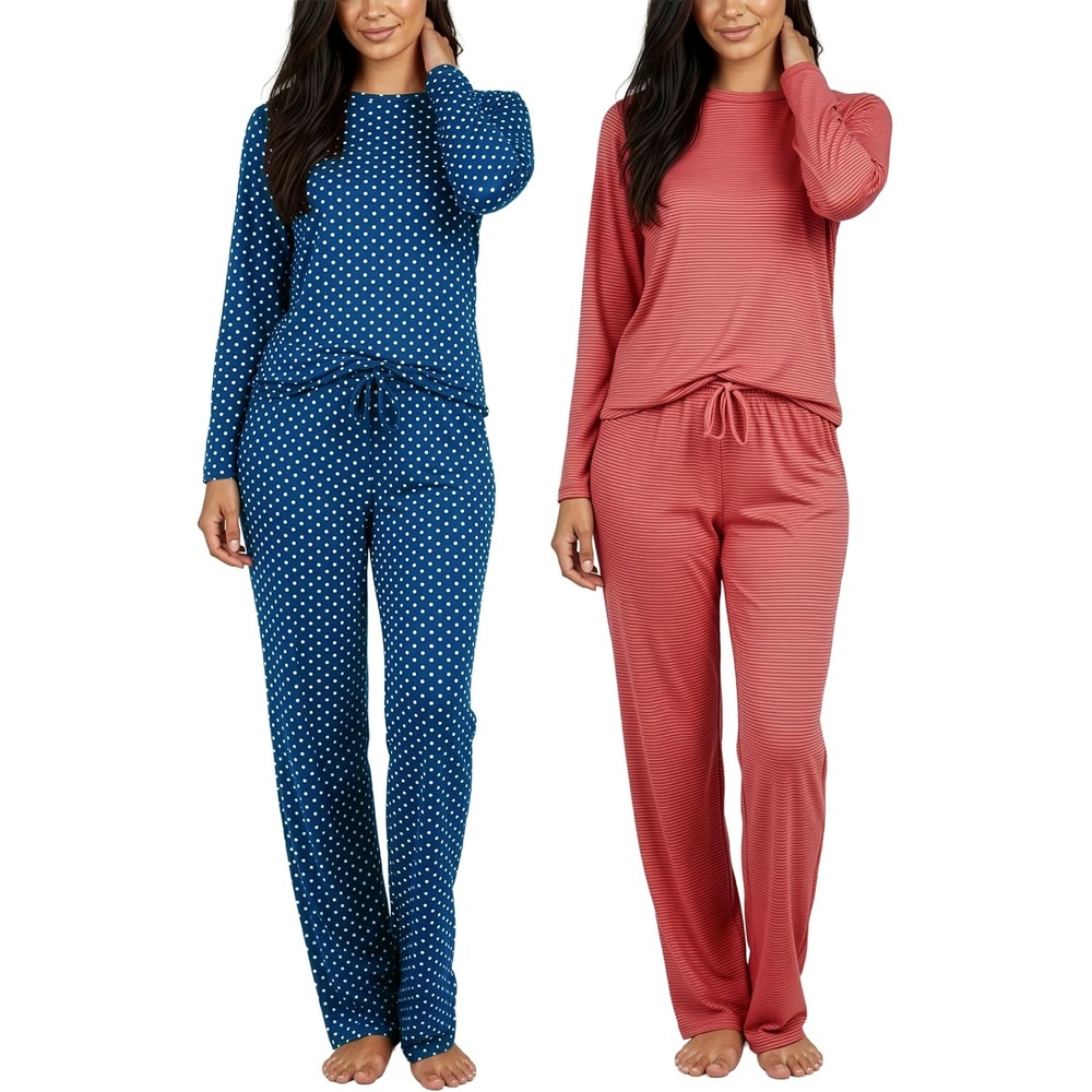 image:image2 Pack Womens Pajama Sets Long Sleeve Sleepwear Comfy Cute Loungewear PJSet B Blue Burgundy