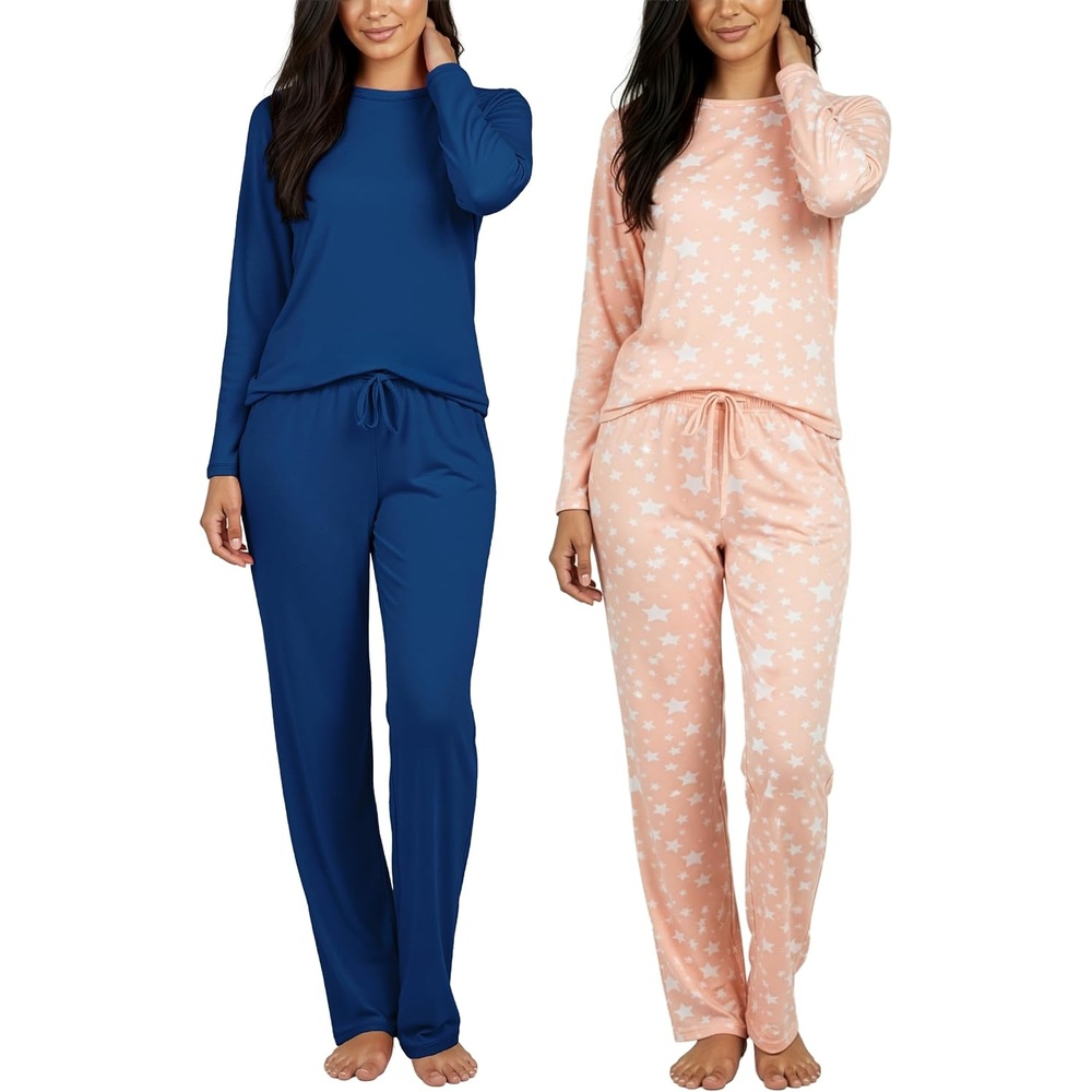 image:image2 Pack Womens Pajama Sets Long Sleeve Sleepwear Comfy Cute Loungewear PJSet G Blue Pink