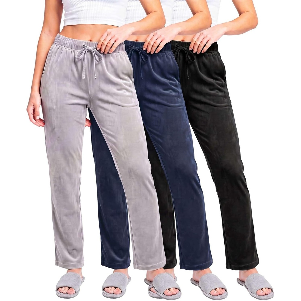image:image3 Pack Women Velvet Straight Leg Pants Velour Sweatpants Cozy Lounge SoftSolid Black Solid Navy Blazer Solid Ultimate Grey