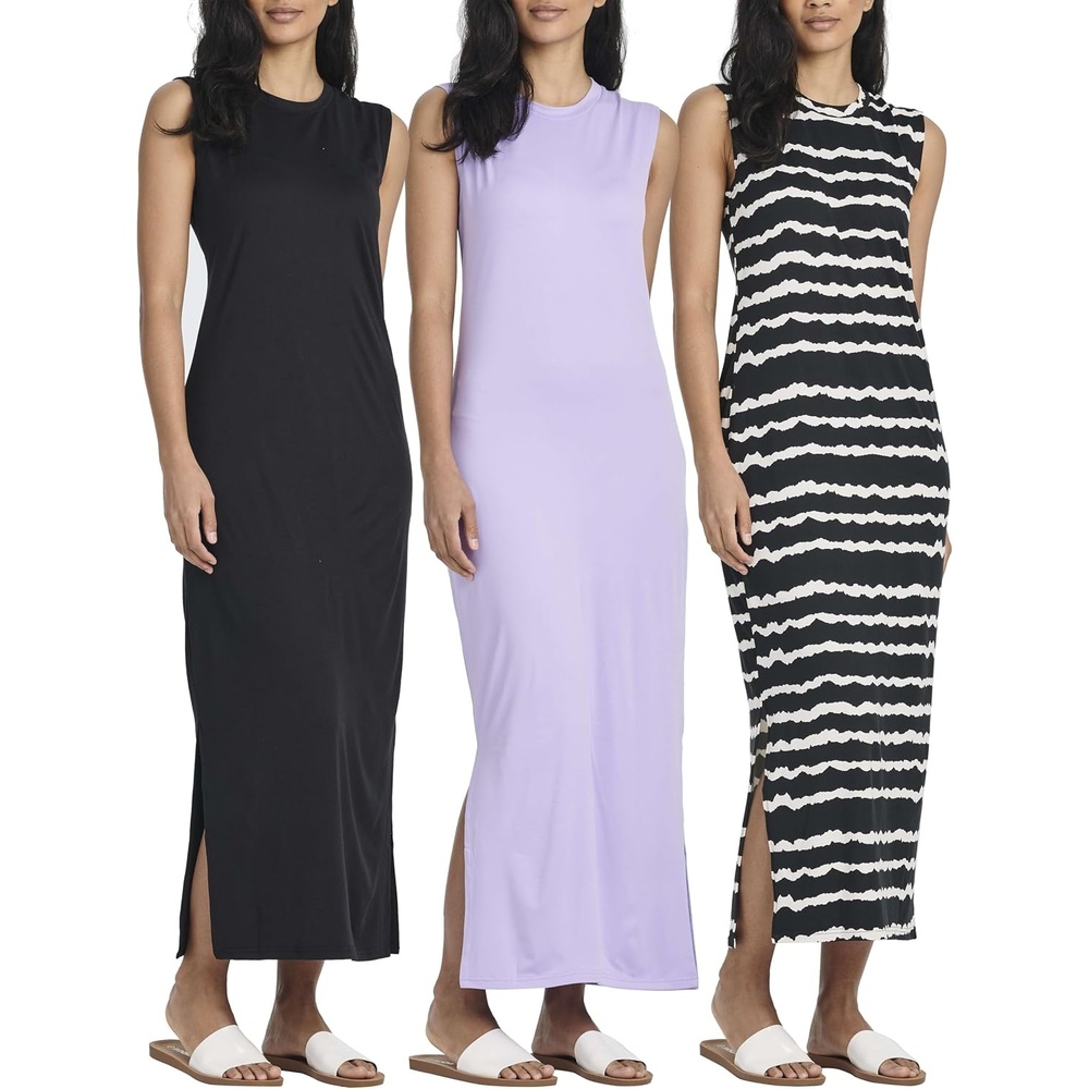 image:image3 Pack Womens Maxi Tank Dress Sleeveless Sundress Long Casual Beach PocketSet 1