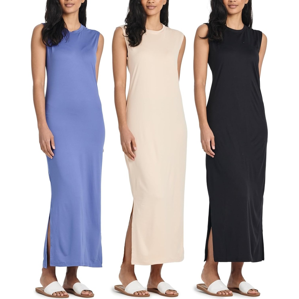 image:image3 Pack Womens Maxi Tank Dress Sleeveless Sundress Long Casual Beach PocketSet 6