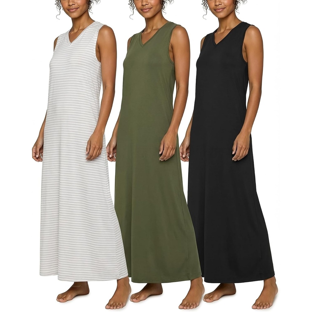 image:image3 Pack Womens Maxi Tank Sleeveless Long Nightgowns Nightshirt Sleep DressSet 4