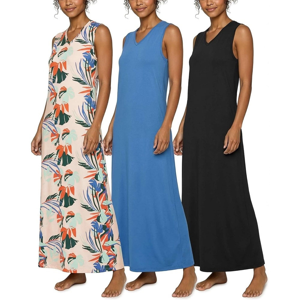 image:image3 Pack Womens Maxi Tank Sleeveless Long Nightgowns Nightshirt Sleep DressSet 5