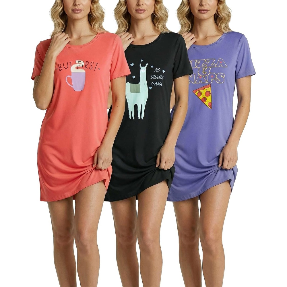 image:image3 Pack Womens Nightgowns Short Sleeve Sleep Dress Night Gowns SleepshirtsSet 10