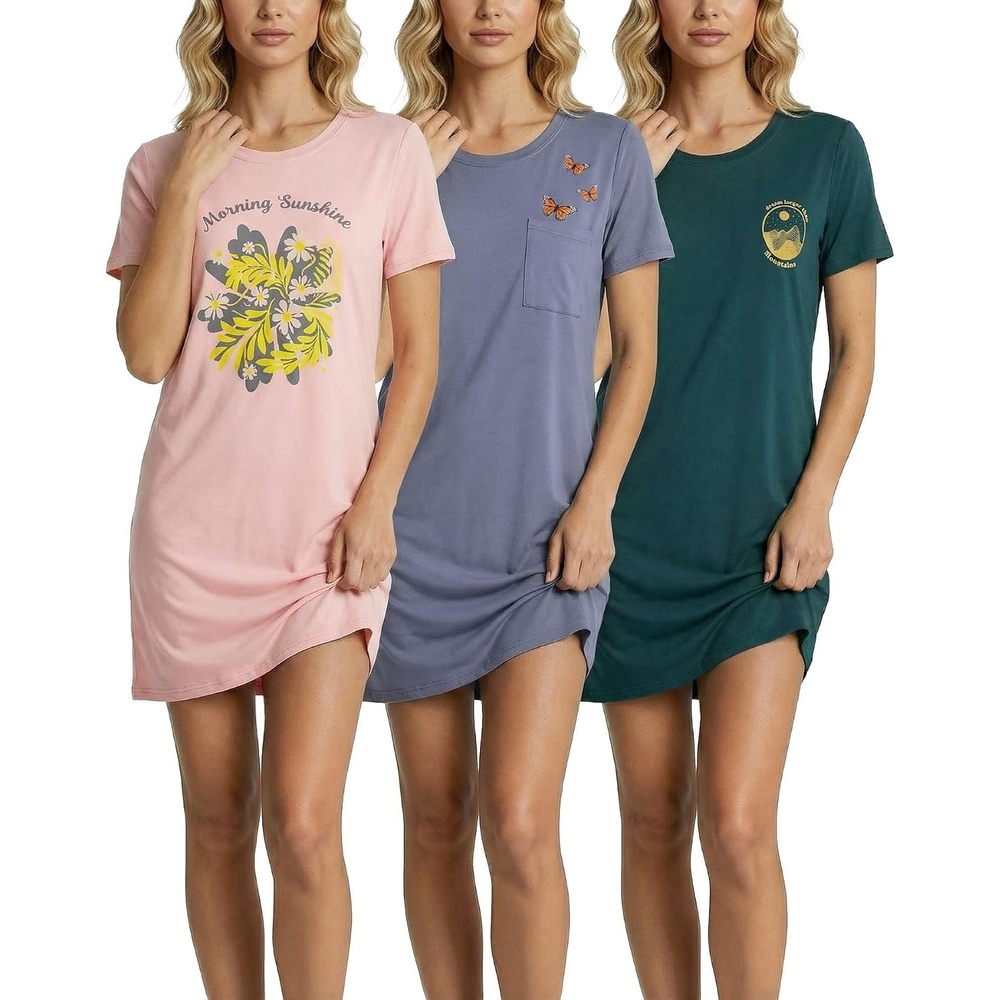 image:image3 Pack Womens Nightgowns Short Sleeve Sleep Dress Night Gowns SleepshirtsSet 4