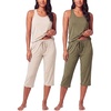 2 Pack Women’s Pajama Sets 2 Piece Tank Top Capri Pants PJs Sleepwear Cute(Set 2)