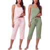 2 Pack Women’s Pajama Sets 2 Piece Tank Top Capri Pants PJs Sleepwear Cute(Set 8)