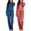 2 Pack Women’s Pajama Sets Long Sleeve Sleepwear Comfy Cute Loungewear PJ(Set B Blue & Burgundy)