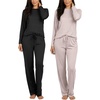 2 Pack Women’s Pajama Sets Long Sleeve Sleepwear Comfy Cute Loungewear PJ(Set C Black & Pink)