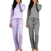 2 Pack Women’s Pajama Sets Long Sleeve Sleepwear Comfy Cute Loungewear PJ(Set E Purple & Black)