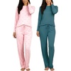 2 Pack Women’s Pajama Sets Long Sleeve Sleepwear Comfy Cute Loungewear PJ(Set F Green & Pink)