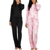2 Pack Women’s Pajama Sets Long Sleeve Sleepwear Comfy Cute Loungewear PJ(Set H Black & Pink)