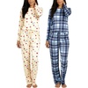 2 Pack Women’s Pajama Sets Long Sleeve Sleepwear Comfy Cute Loungewear PJ(Set J Navy & Beige)