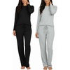 2 Pack Women’s Pajama Sets Long Sleeve Sleepwear Comfy Cute Loungewear PJ(Set M Black & Dawn Blue)