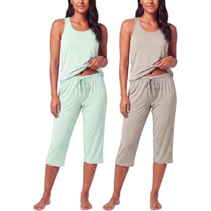 2 Pack Women’s Pajama Sets 2 Piece Tank Top Capri Pants PJs Sleepwear Cute(Set 6)