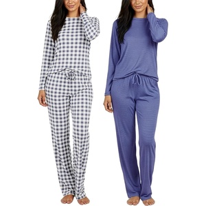 2 Pack Women’s Pajama Sets Long Sleeve Sleepwear Comfy Cute Loungewear PJ(Set D Blue & Charcoal)
