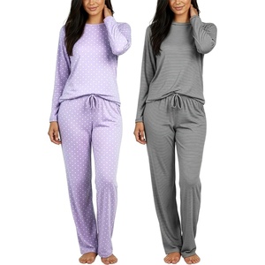 2 Pack Women’s Pajama Sets Long Sleeve Sleepwear Comfy Cute Loungewear PJ(Set E Purple & Black)