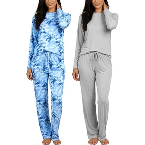 2 Pack Women’s Pajama Sets Long Sleeve Sleepwear Comfy Cute Loungewear PJ(Set I Blue & Gray)