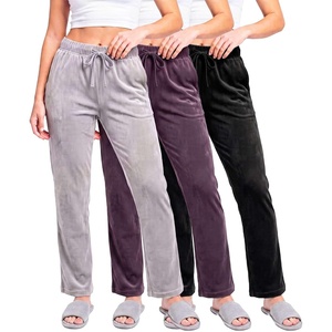 3 Pack Women Velvet Straight Leg Pants Velour Sweatpants Cozy Lounge Soft(Solid Black  Solid Plum Perfect  Solid Ultimate Grey)