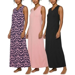 3 Pack Women’s Maxi Tank Sleeveless Long Nightgowns Nightshirt Sleep Dress(Set 7)