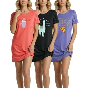 3 Pack Women’s Nightgowns Short Sleeve Sleep Dress Night Gowns Sleepshirts(Set 10)