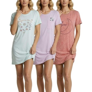 3 Pack Women’s Nightgowns Short Sleeve Sleep Dress Night Gowns Sleepshirts(Set 8)